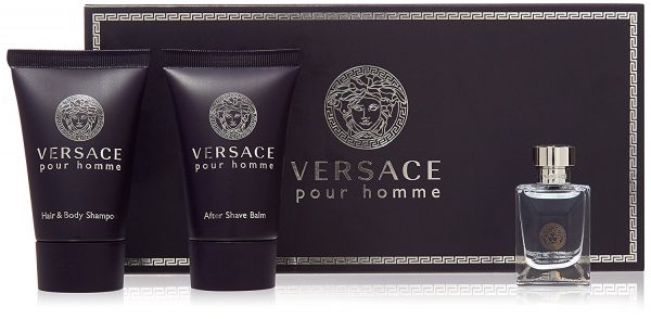 Versace Pour Homme Gift Set 5ml EDT 25ml Hair Body Shampoo 25ml Aftershave Balm