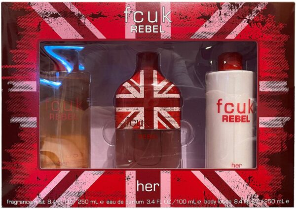 FCUK Rebel For Her Gift Set 100ml EDT 250ml Body Lotion 250ml Fragrance Mist