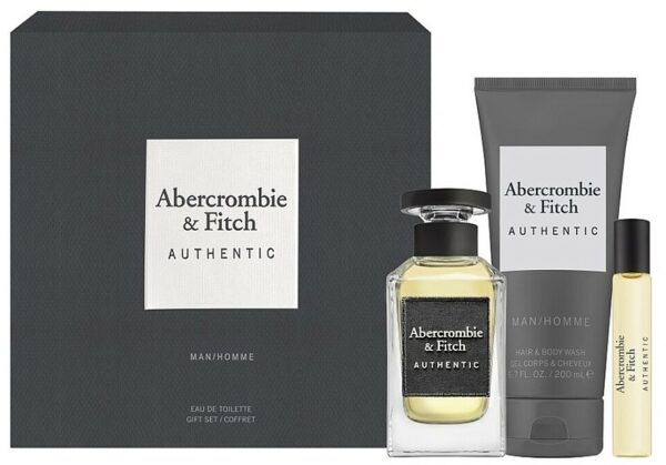 Abercrombie Fitch Authentic Man Gift Set 100ml EDT 200ml Hair Body Wash 15ml EDT
