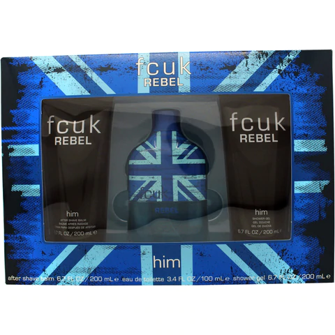 FCUK Rebel For Him Gift Set 100ml EDT 200ml Shower Gel 200ml Aftershave Balm