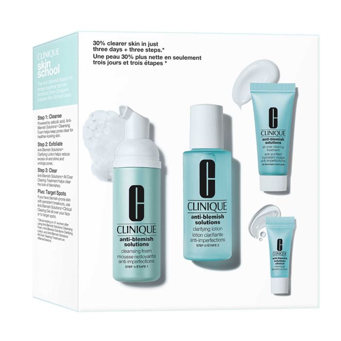 Clinique Anti Blemish Solutions Gift Set 50ml Cleansing Foam 60ml Clarifying Lotion 15ml All Over Clearing Treatment 5ml Clinical Clearing Gel